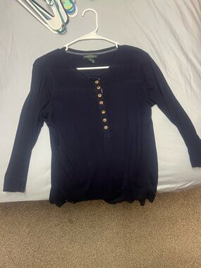 Ralph Lauren Navy Long-Sleeve Henley Top with Wooden Buttons